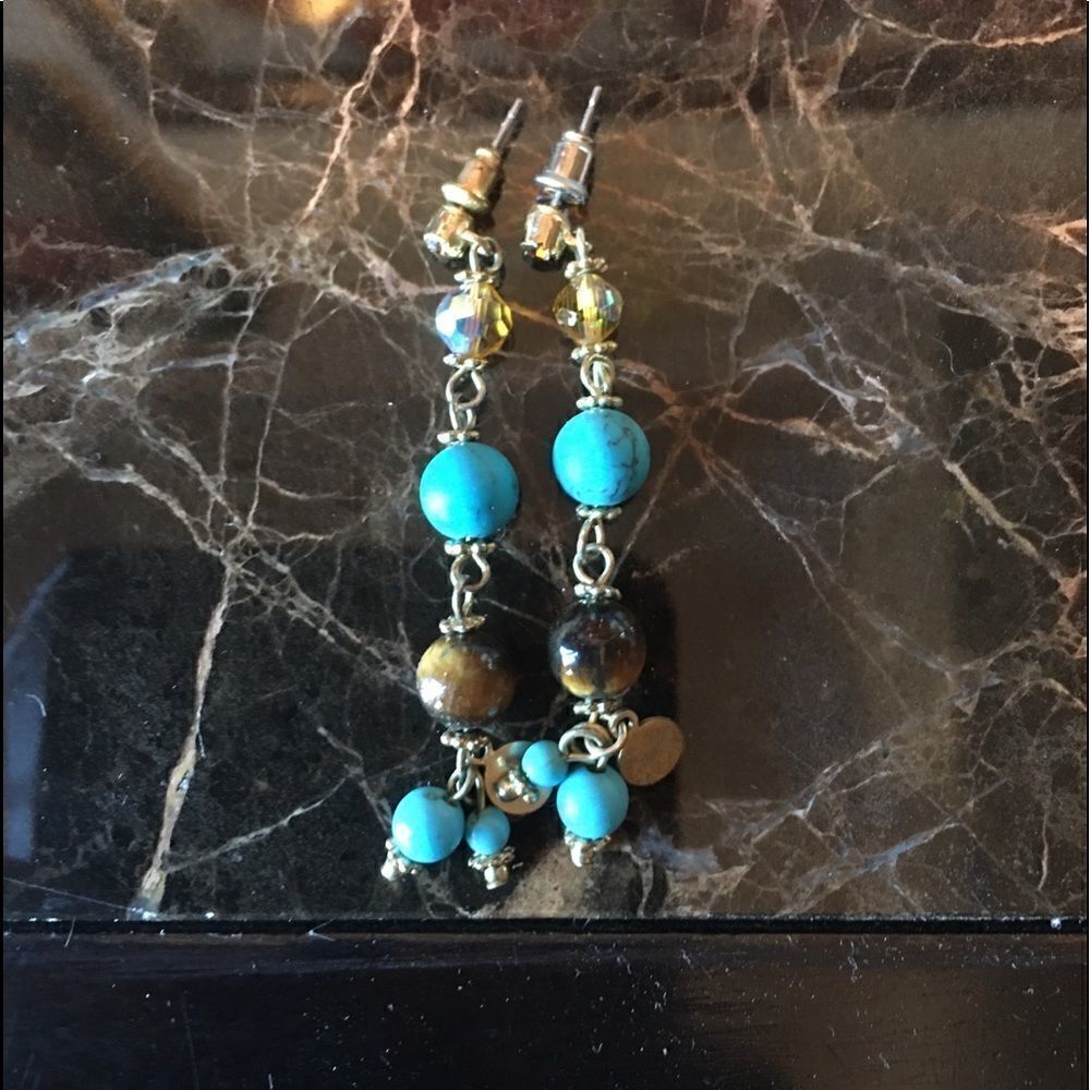 BLUE & Brown Drop Earrings!